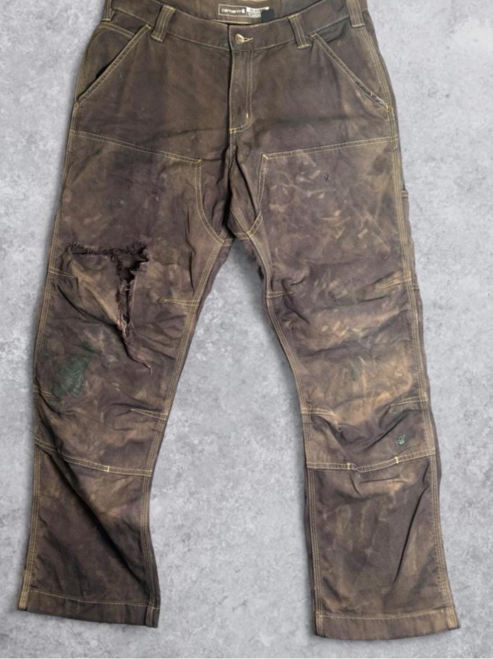 Carhartt Double Knees Work Pants Mens 34x30 Custom Dyed Black/Brown Distressed